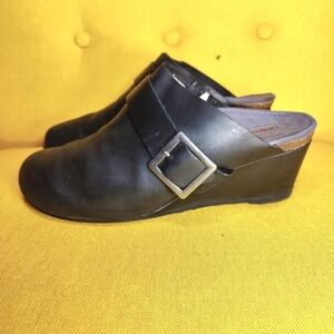 Aetrex Amelia Leather Wedge Mule Black Clog Women's Shoe Size 9-9.5
